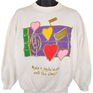 Vintage Christian Sweatshirt Mens Size Large White Psalm 98 Make A Joyful Noise